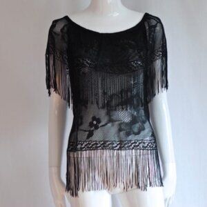 Eva Fisher Couture 1970's Black Fringed Top - England/Italy